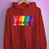 Distressed Gilbert Baker LGBTQ Pride Exclamation Points Hoodie - Red